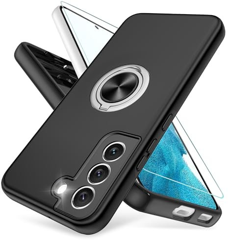Kompatibel mit Samsung Galaxy S22 Hülle, Eingebetteter Ständer Militärgrad Schutzhülle Handyhülle Starke Stoßfestigkeit Samsung Schutzhülle S22 Schwarz