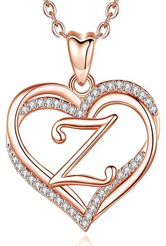 INFUSEU Z Pendant Necklace Letter A-Z Alphabet Capital Jewelry Double Heart Initial Neckleces Rose Gold Cubic Zirconia CZ for Women Romantic Gifts, 20 Inch Chain