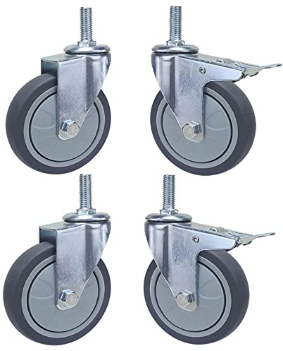 LIGUOYI 100mm 75mm Lenkrollen Mit Gewinde 4 Stück M12×30mm Möbelrolle Für Küchenwagen - 2 Mit Bremsen 2 Ohne Bremsen - Ersatz Gummi Lenkrolle Für Industrie/Gewerbe Restaurant Hotel Schul Servierwagen