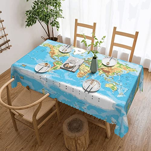Weltkarte, waschbar, quadratische Spitzen-Tischdecke: 137 x 183 cm, perfekt für Buffet-Tische, Partys, Festtagsessen usw.