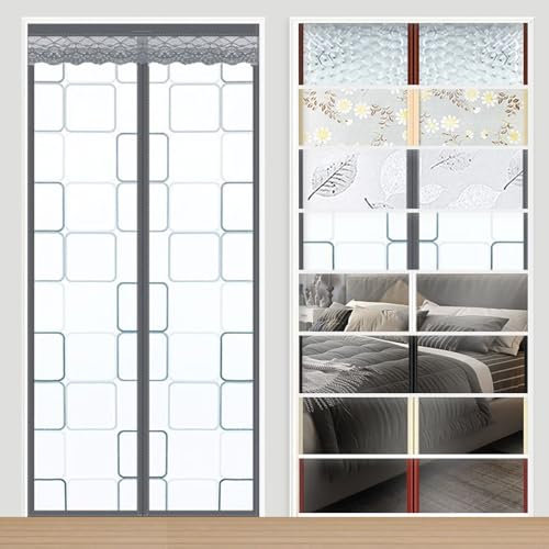 Türvorhang thermo kälteschutz filz wärmeschutzvorhang tür mit kräuselband magnet thermovorhang kälteschutz hitzeschutz haustür für türen Balkontür Wohnzimmer 90x220cm Graues Quadrat