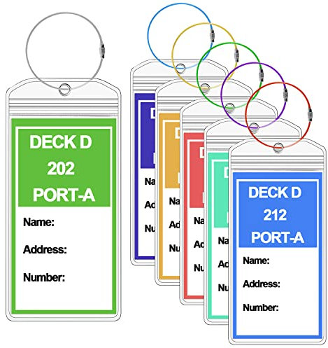 Gepäckanhänger für Kreuzfahrten, 6 Stück Wasserfeste Transparente robuste PVC Gepäckanhänger Kreuzfahrt mit Klipp-Verschluss und 6 Stück Farbigen hochwertigem verschraubbaren Metallband
