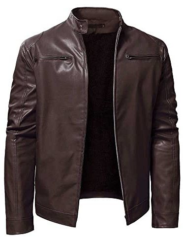 YUDATPG Giacca da uomo in pelle sintetica PU bomber moto slim fit soft touch classico colletto casual con cerniera cappotto spesso caldo antivento giacca a vento termica peluche