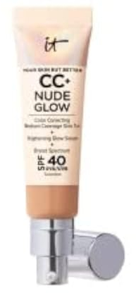 IT Cosmetics, Crème CC+ Nude Glow Your Skin But Better, Couvrance Moyenne, SPF40, Enrichi en Peptides, Collagène & Vitamines, Fini Naturel & Lumineux, 32 ml, Teinte : Medium Tan