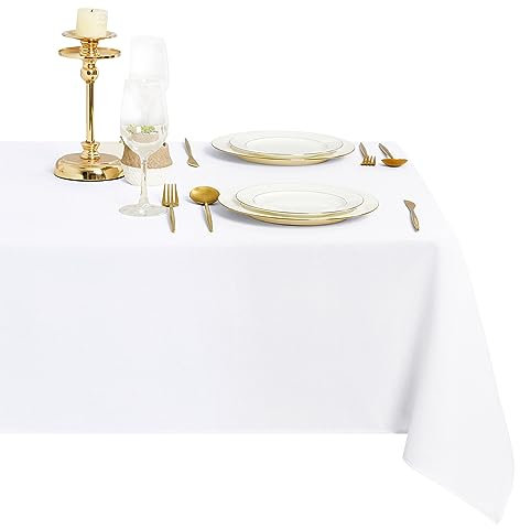 DWCN Weiß Tischdecke Weihnachten Leinenoptik Abwaschbar Tischwäsche Wasserabweisend Tischtuch für Esszimmer, Garten, Party, Hochzeiten oder Haushalt,135x220cm
