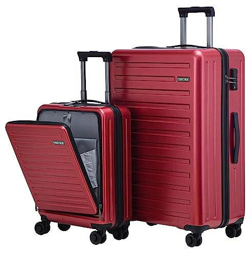 TydeCkare 20/28 Gepäckset, 20 Handgepäck mit Laptoptasche mit Frontöffnung 55x39x20 cm, 28 Hartschalenkoffer 101L, ABS+PC, mit TSA Schloss, Rotwein