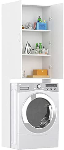 Tidyard Meuble pour Lave-Linge Étagère pour Machine à Laver Armoire de Salle de Bain Meuble pour Machine à Laver Blanc 64x25,5x190 cm