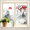 COALHO Asiatische japanische Sichtschutz-Fensterfolie, Vintage, Kirschblüte, Berge, rote Sonne, Tintendruck, wiederverwendbar, selbstklebend, isoliert, 60 x 90 cm, 2 Stück