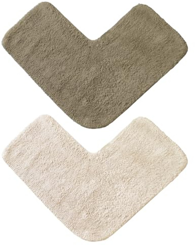 Allure Corner Shower Mat – 100% Cotton L-Shaped Bath Mat Supersoft & Absorbent (Mocha & Stone)