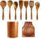 FutureHight 9 pezzi di in legno per cucinare, utensili in legno per cucinare con porta utensili, set di utensili da cucina in legno di teak