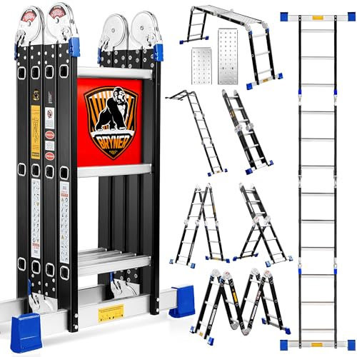 Bryner 7-in-1 Multi-Purpose Aluminium Extension Ladder, 12Ft Folding Adjustable Telescoping Step Ladder, Heavy Duty, Meets SGS EN 131 Standard, 330lbs