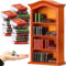 Johiux Wichtel Zubehör Weihnachten Puppenhaus Zubehör,1:12 Miniatur-Puppenhausbücher und 1 Miniatur-Holzbuchregal,Miniatur Zubehör Bücherregal Bücher Miniatur Bibliothek Dekoration.