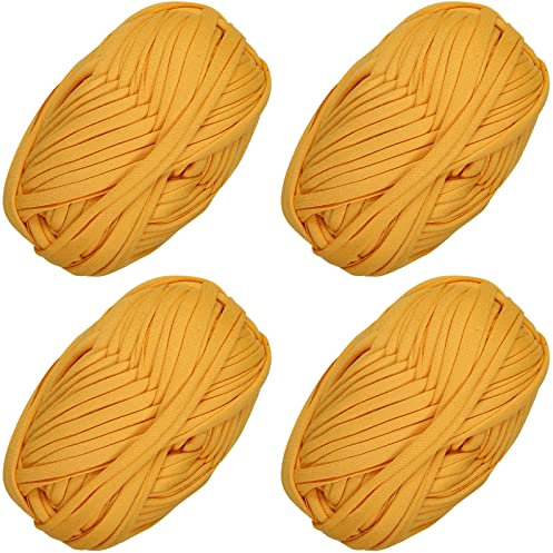 4 PCS Anfänger T-Shirt Garn elastischen Stoff häkeln Tuch Garn für DIY Stricken, Spaghetti Garn dicke Strickgarn für Hand DIY Tasche Decke Kissen Häkeln Projekte, Home Decor (Gelb)