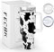 FECBK Mug Isotherme avec Paille et Poignée 1.2L, Tasse Isotherme 100% Anti-fuite, 34 Heures Froid, 12 Heures Chaud, Gobelet en Acier Inoxydable, Blanc Vache Léopard