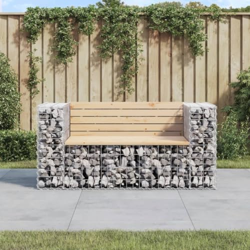 Homgoday Banc de jardin en gabion avec assise - 143 x 71 x 65,5 cm - En pin massif
