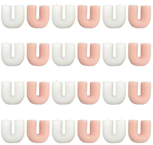 pajoma® Candele decorative, 24 pezzi, bianco/rosa delicato, candela a forma di U di alta qualità, peso della cera, circa 5 ore, 78 x 35 x 75 mm, candela di cera di alta qualità, per la casa, candela a