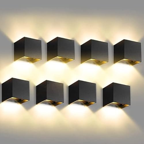 CHENBEN Aplique Pared Exterior/Interior, 12W Lámpara 8 Piezas, 3000K Ángulo Ajustable Luz Impermeable Para Dormitorio, Balcón, Jardín, Patio, Porche