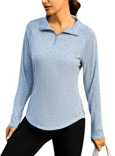 iClosam Sportshirt Langarm Damen Funktionsshirt Atmungsaktiv Langarmshirt Sport UPF 50+ Laufshirt Damen Schnelltrocknend UV Shirt Damen 1/4 Reißverschluss für Yoga Fitness Tennis Golf Wandern S-3XL