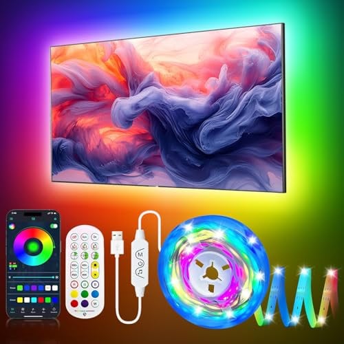 DTQJ Led Lights for Bedroom 7M, Music Sync Led Strip Lights, USB Color Changing RGB Light for Room Home Kitchen Party Christmas Decoration (23ft for 55-100 TV Backlight)