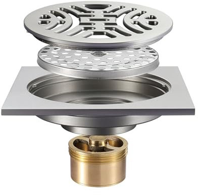 NJDQFA Quadrat Duschablauf Für Badezimmer,Duschrinne Ablaufrinne Mit Runden Blende,Bodenablauf Mit Haar Und Schmutzfänger,Brushed