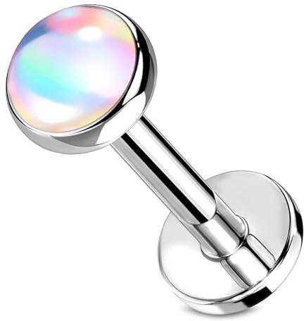 Stachelkleid Labret Piercing Opal Chirurgenstahl 316l 1,2mm Größe Ohrstecker Helix Tragus Nasenpiercing Universalpiercing Lippenpiercing Innengewinde Farben 6/ 8mm Lang Silber/Klar, 8 mm