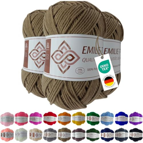 Emilie-Textil Premium Polyacryl-Garn 3X100g 20 Farben OEKO-TEX zertifiziert für Babys/Allergiker, Garn zum häckeln und stricken (3, Hell Braun)