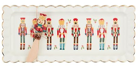 Mud Pie Schiaccianoci Hostess Set di piatti, vassoio 15,2 x 35,6 cm | tovagliolo 12,7 x 12,7 cm | spalmatore 12,7 cm, bianco