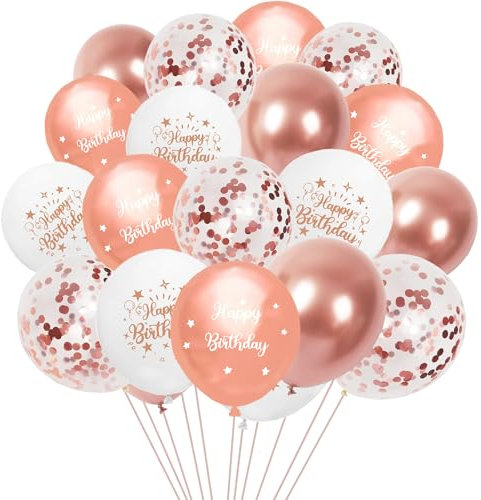Jwssor Birthday Balloon,Rose Gold,20pcs Metallic 12inch White Balloons,Rose Gold Confetti Balloons for Birthday Party Baby Shower