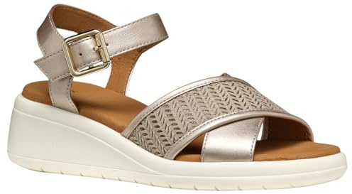 Geox Women's D MELICONIA G Wedge Sandal, Champagne/Skin, 2.5 UK