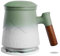 ZENS Teetasse mit Deckel und Sieb, 450 ml Große Holzgriff Teebecher mit Teesieb für Losen Tee, Geprägtem Keramik Teetassen und Untersetzer Set, Geschenke für Teeliebhaber, Moosgrün und Weiß