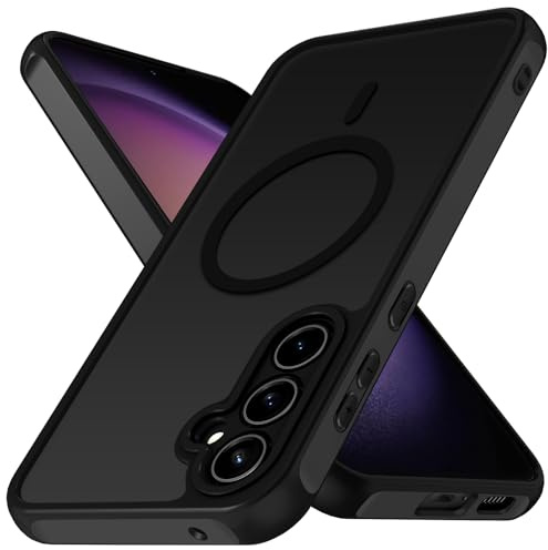 ivoler Matt Schwarz Magnetisch Hülle für Samsung Galaxy S23 5G, Kompatibel mit MagSafe, [Militärnorm Sturzschutz] Stoßfest Kratzfest Rückseite Schutzhülle Dünn Silikon Handyhülle Case
