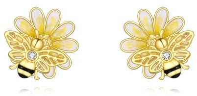 Biene Ohrstecker Sterling Silber Daisy und Biene Ohrringe Hummel Gänseblümchen Ohrstecker Schmuck Geschenke für Damen