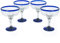 Large Hand-Blown Mexican Margarita Glasses | Authentic Handcrafted Glass From Mexico | Cobalt Blue Rim | Party Set, Perfect for Margaritas, Piña Coladas, Frozen Cocktails, or other Mixed Drinks (4)