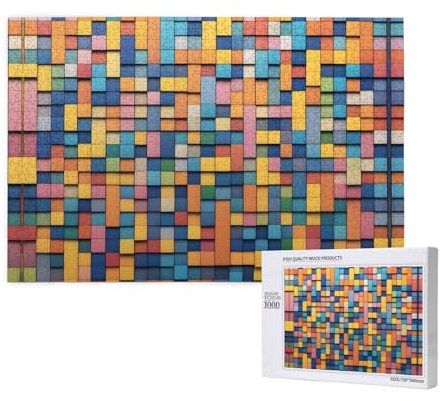 Bunte Quadrate, Puzzle, 1000 Teile für Puzzle, Holzpuzzle für Familie, Freunde, Heimdekoration, Wandkunst, 75 x 50 cm