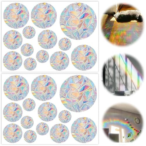 26 Stück Runden Prisma Fensteraufkleber,Suncatcher Sticker,Fenstersticker,Vogel Anti Kollisions Fenster Sticker,Regenbogen Fensterfolie,Sonnenfängersticker für Glasscheiben