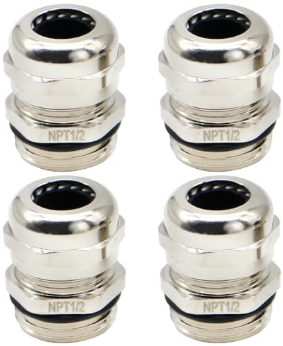 MAKERELE NPT 1/2 Nickel-Plated Brass Cable Glands, 4pcs Adjustable 6-12mm Weatherproof Strain Relief Connectors