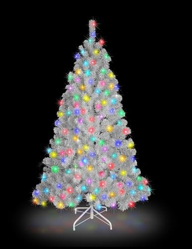 SHATCHI Künstlicher Weihnachtsbaum, weiße Alaska-Kiefernspitzen, Weihnachten, Zuhause, Weihnachtsdekoration, Metallständer, bunt Alaskan-Weiß, 4 ft/120 cm