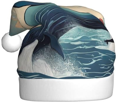 ERSDWRE Weihnachtsmütze mit Walen springen im Meer, Weihnachtsmannmütze, Erwachsene, Weihnachtsmütze für Neujahr, festliche Party, Kopfschmuck, Zubehör