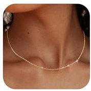 ZHESHY Gold Silber 925 Kette Damen 14K Vergoldete Chain Halskette Silberkette 925 Ohne Anhänger Glitzernde Schlangenkette Singapurkette Ankerkette Perlen Verstellbare Choker Goldkette Schmuck Frauen