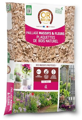 Or Brun Paillage Massifs & Fleurs - 6L - Plaquettes de Bois Naturel - Protection des Plantes OBRPCLA6U