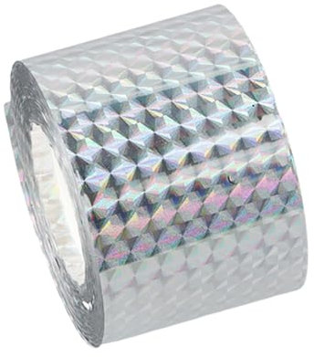 Laser Bird Repellent Tape, Double-Sided Reflective Pigeon Deterrent Tape for Garden, Orchard, Farm & Balcony, 4.8cm x 110m Grid Pattern Bird Scare Tape