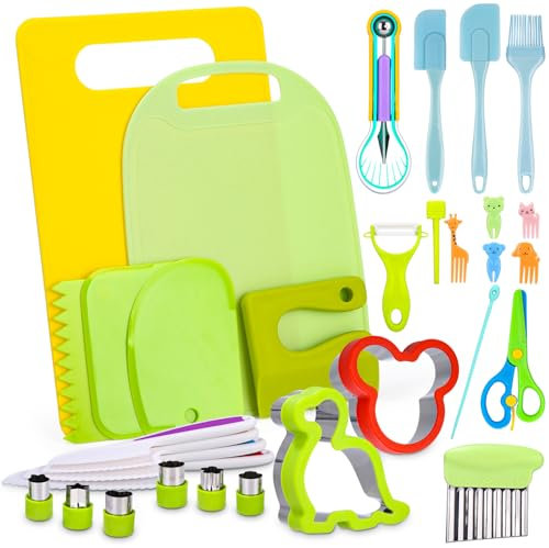 Azyvum Kit Couteau sécurité de Cuisine pour Enfants - 38 Pièces Couteau Enfants pour couper et cuire des fruits ou légumes | Couteau Enfant qui ne Coupe pas, Couteaux enfants à partir de 2 ans