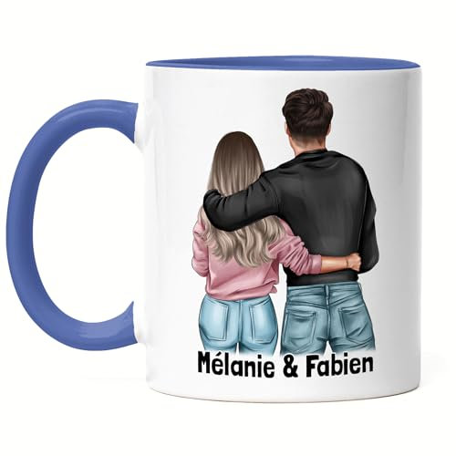 Kiddle-Design Mug Bleue Couple Personnalisé avec Noms Saint Valentin Anniversaire de Mariage Cadeau pour Couple Ami et Amie Individuelle Couple Tasse à Café