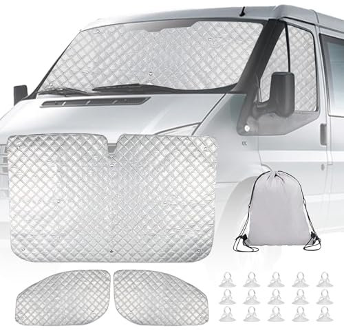 Sonnenschutz Auto Frontscheibe Ersatz für Ford Transit Custom 2012-2024, 3 Stück Thermomatte Fahrerhaus Innen, Innen Auto Sonnenschutz Frontscheibenabdeckung, Thermomatte Fahrerhaus Verdunkelung