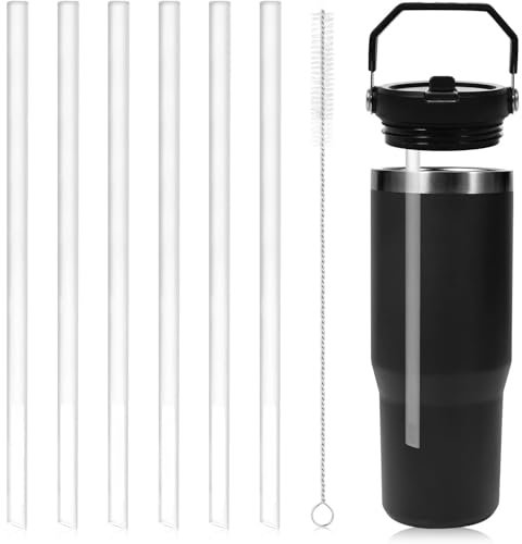 6 Pack Replacement Straws for Stanley Iceflow 30oz,Reusable Clear Straws Compatible with Stanley IceFlow Flip 30oz Tumbler with Cleaner Brush