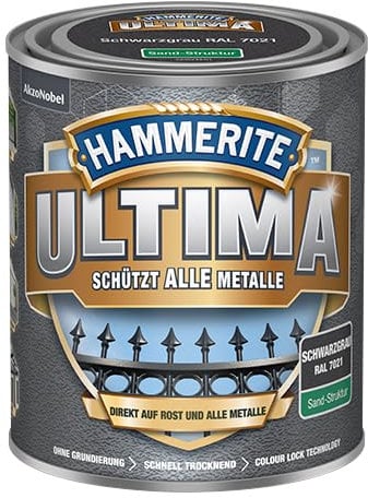 Hammerite Metallschutzlack Ultima mit Sand-Struktur, Schwarzgrau RAL7021, 750ml
