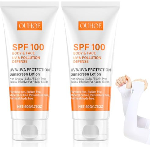 2 Stück Sonnencreme LSF 100, Sunscreen SPF 100 mit Sonnenschutz-Eishüllen, Feuchtigkeitsspengende Sonnenschutzcreme, Waterproof, Nicht Fettend, Starker UVA-UVB-Schutz, für Alle Hauttypen