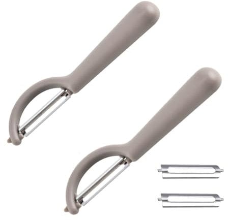 2Stück Sparschäler mit 2 Ersatzklingen für Tupper Schäler,P-Schäler Kartoffelschäler Edelstahl Klinge Ersatzteile Set,Gemüseschäler Spargelschäler Doppelklinge Peeler für Tupperware Kartoffeln Orangen