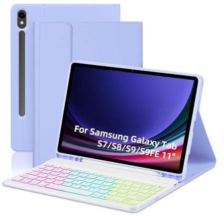 Étui clavier Bluetooth pour tablette Samsung Galaxy Tab S7 S8S9 S9FE 11 avec fente pour stylo Clavier Bluetooth rétroéclairé coloré + étui