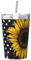 QGWDYYJQ Tazza termica portatile con cannuccia conica, stampa di girasole e bandiera americana, 350 ml